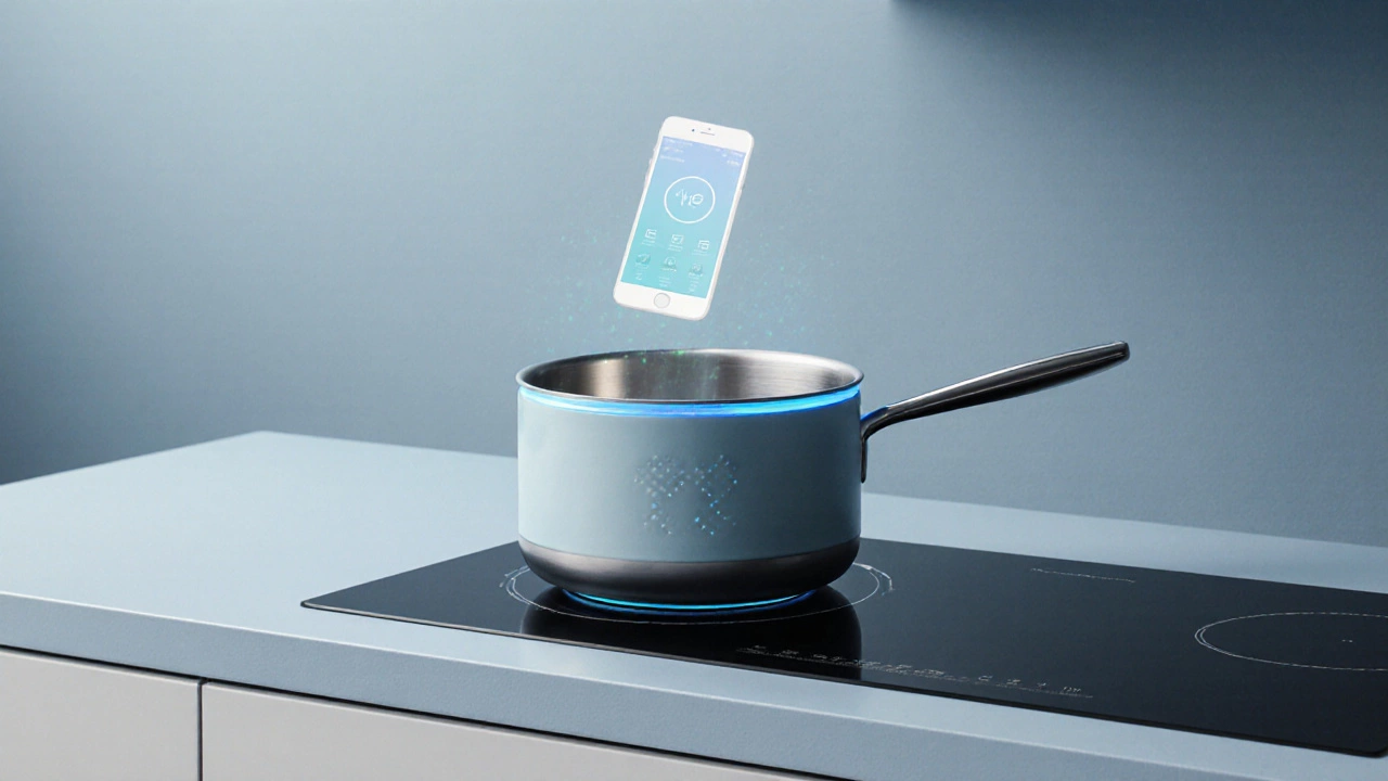 Футуристическая гибридная посуда с датчиками температуры и Bluetooth‑голограммой.