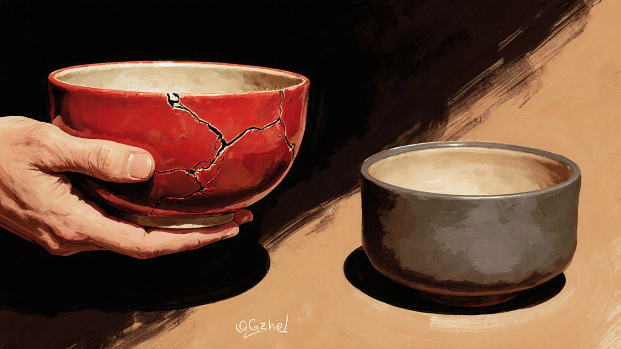 Разбитая яркая керамика рядом с безопасной матовой российской керамикой