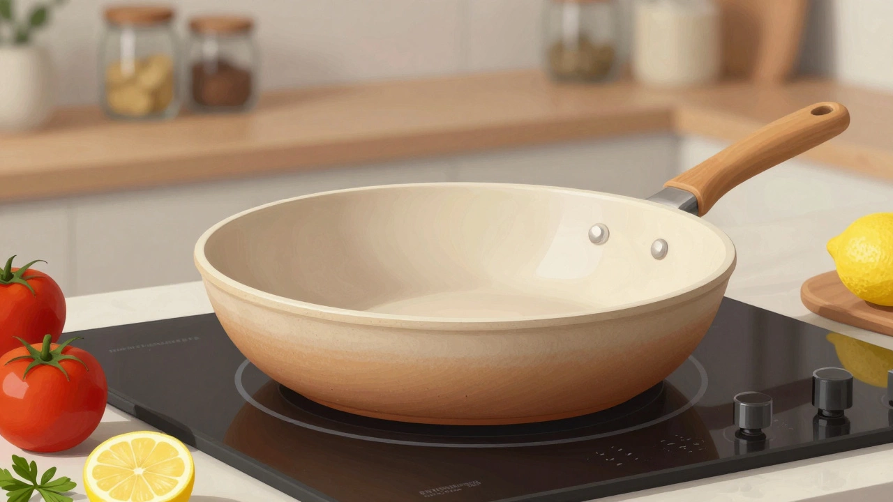 Керамическая сковорода с овощами на индукционной плите