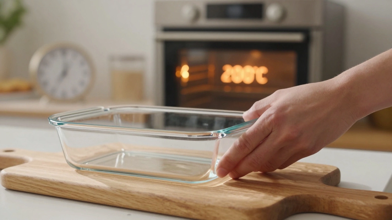 Рука ставит холодную форму на деревянную доску, чтобы адаптировать к комнатной температуре