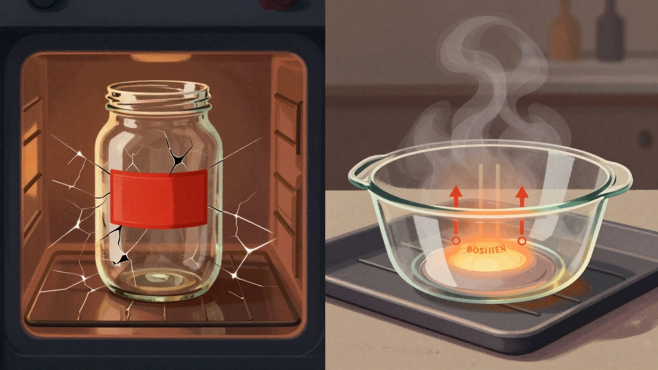 Сравнение обычной банки и термостойкого стекла в духовке
