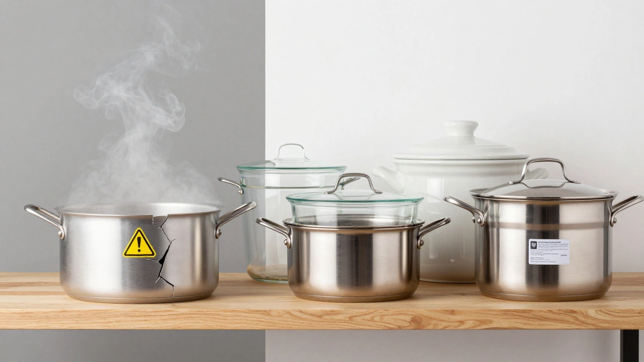 Сравнение опасной дешёвой посуды и безопасной качественной посуды с сертификатами.